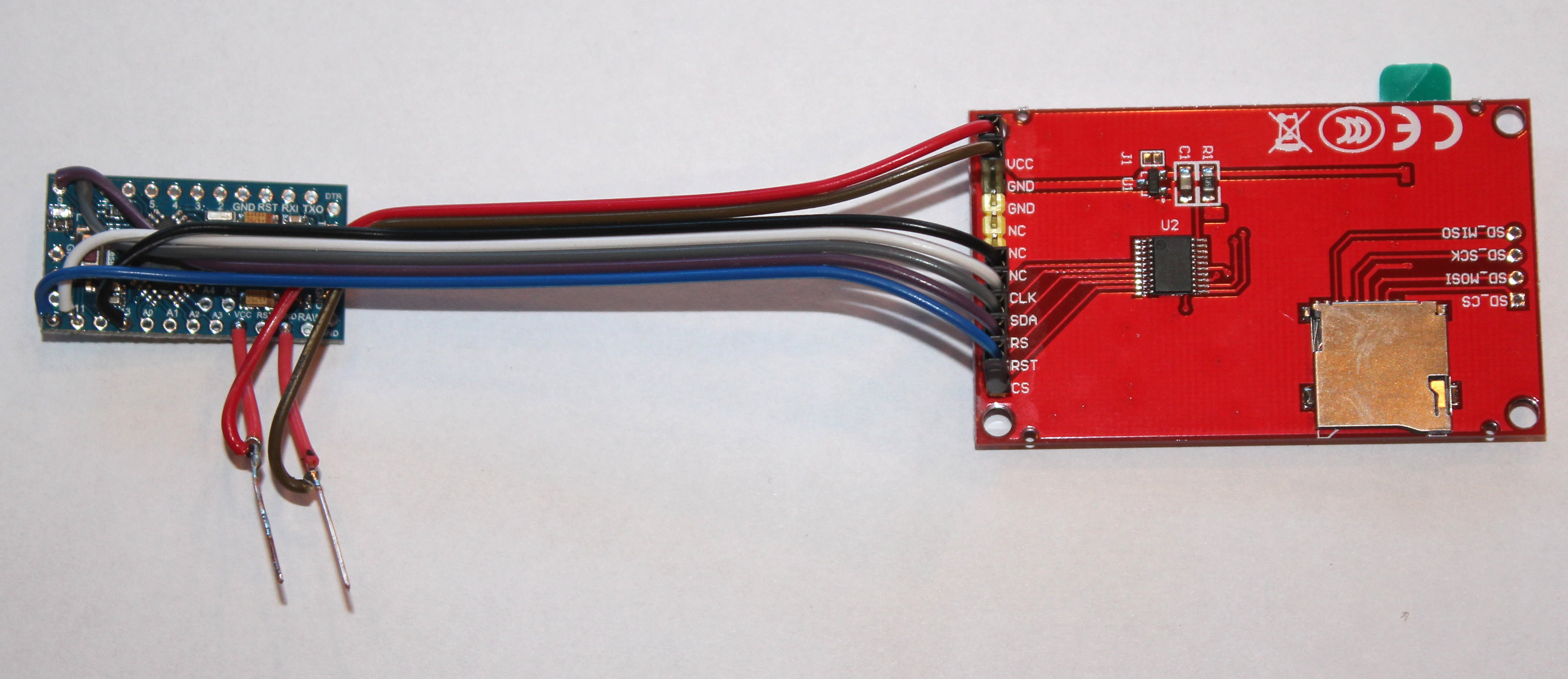 Arduino soldered to LCD cables